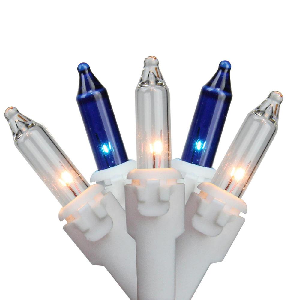 Set of 100 Blue & Clear Mini Christmas Lights 2.5" Spacing - White Wire. The main picture.