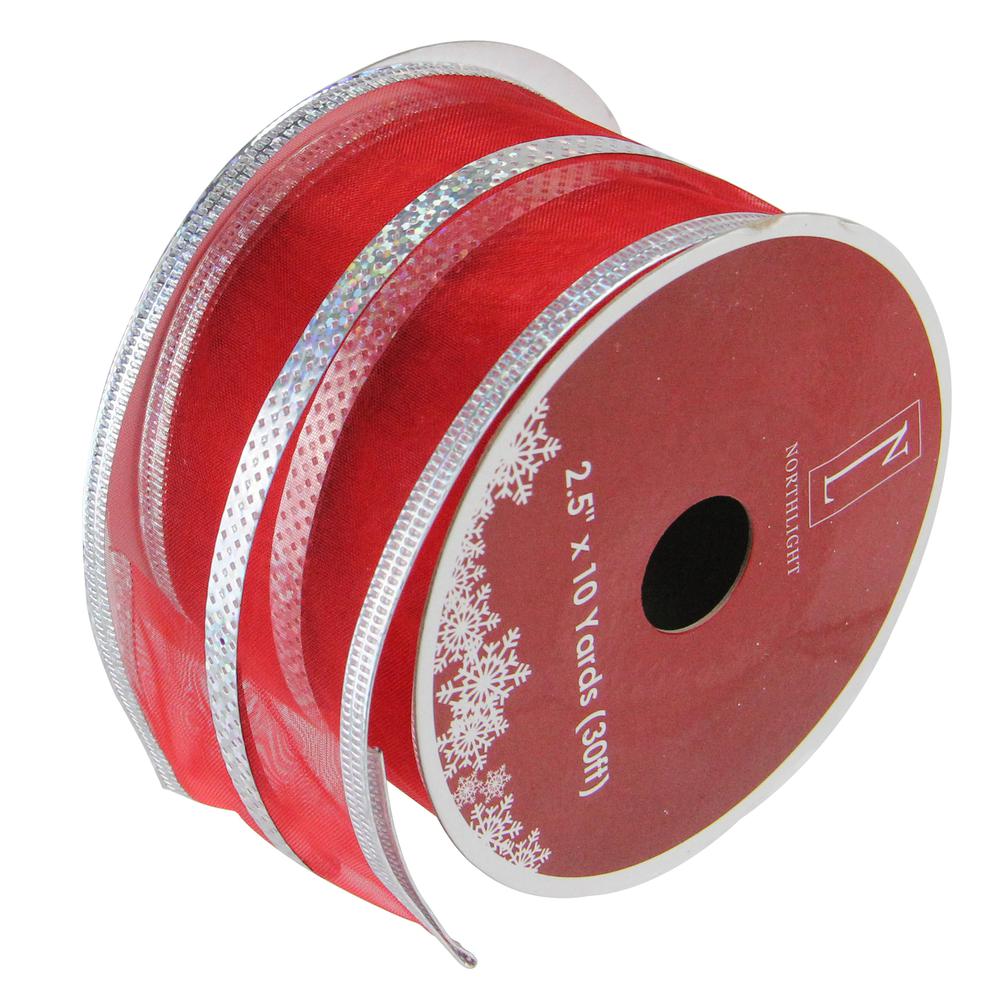 Pack of 12 Dazzling Red and Silver Metallic Striped Wired Christmas Craft Ribbon Spools 2.5" x 120 Yards. Picture 1