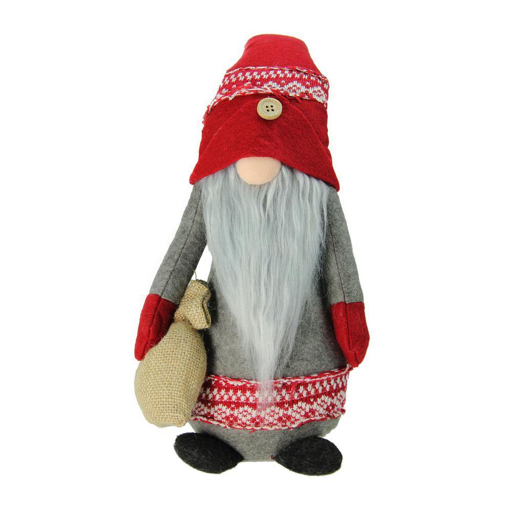 25" Red and Gray Nordic Gnome with Burlap Sack Christmas Figure. The main picture.