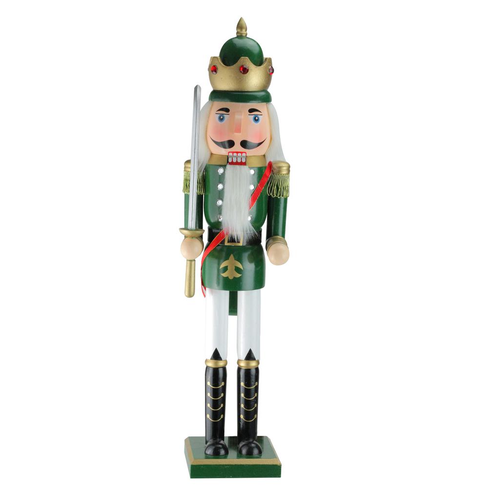 24" Green and Gold Christmas Nutcracker King with Sword. Picture 1