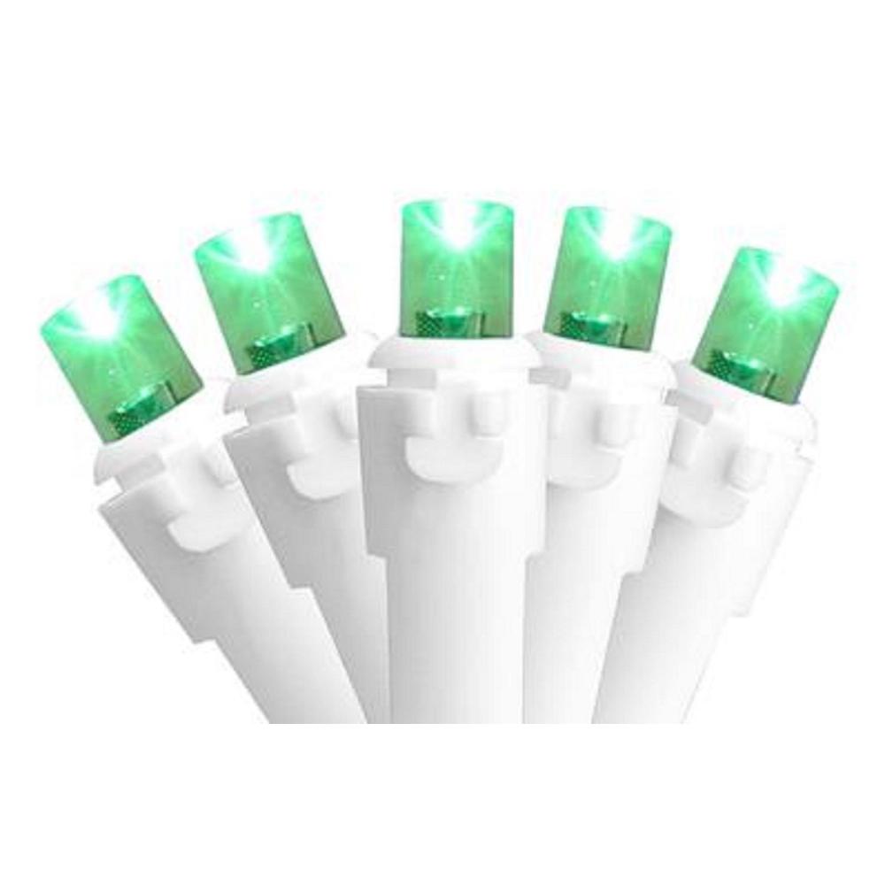 50 Green LED Wide Angle Christmas Lights - 16.25 ft White Wire. Picture 1