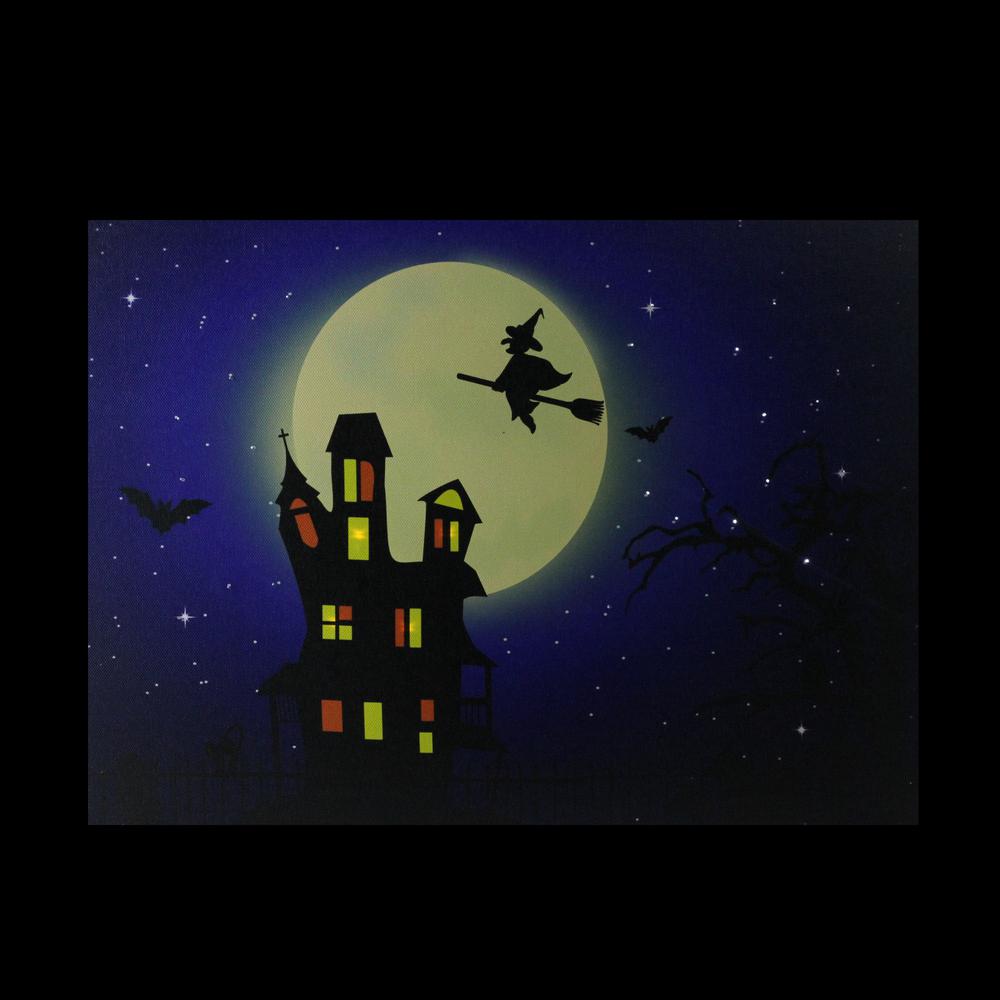 Fiber Optic and LED Lighted Witch in the Moon Halloween Canvas Wall Art 12" x 15.75". Picture 3