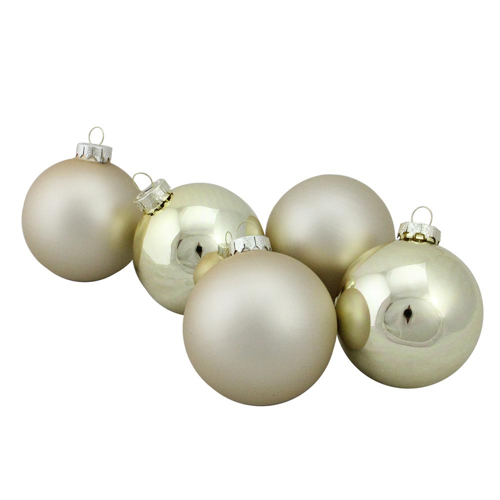 6ct Champagne Gold 2-Finish Glass Ball Christmas Ornaments 3.25" (80mm). Picture 1