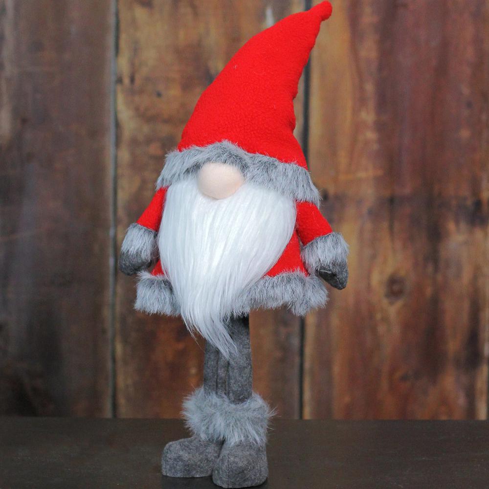 28" Red Standing Christmas Santa Claus Gnome with Gray Faux Fur Trim. Picture 4