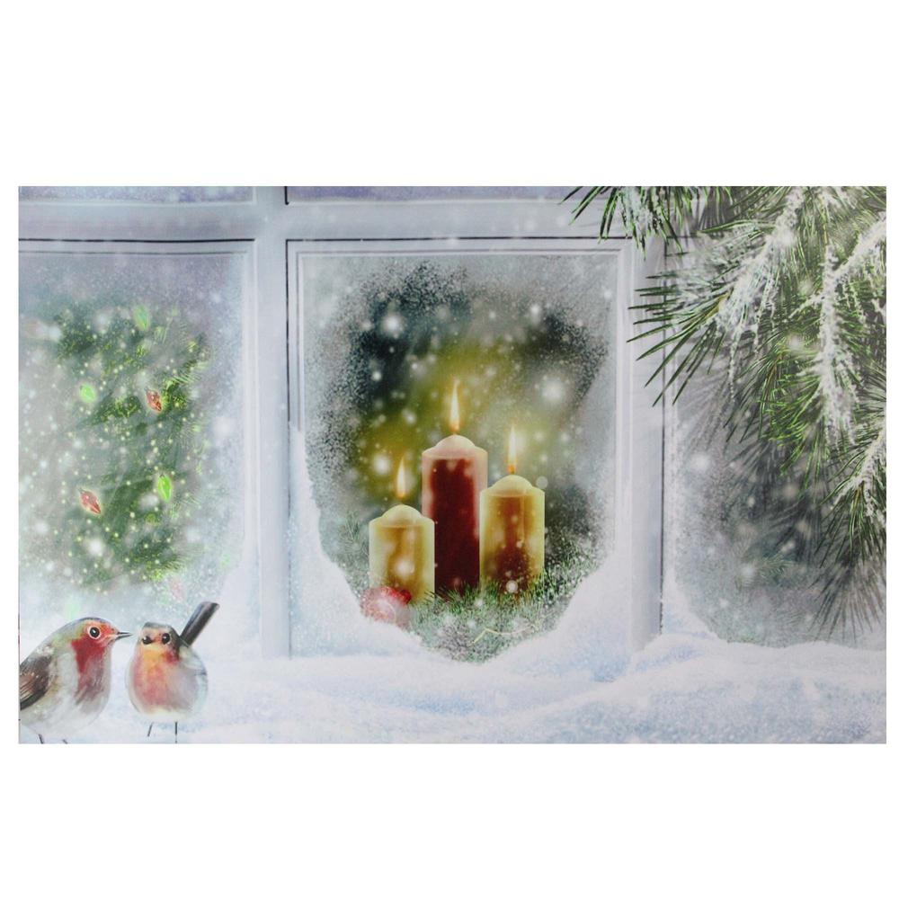 LED Lighted Snowy Window Pane and Candles Christmas Canvas Wall Art 23.5" x 15.5". Picture 1