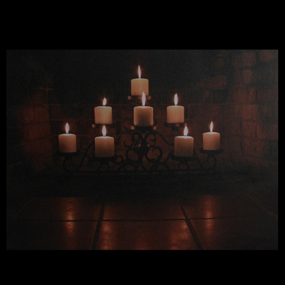LED Lighted Flickering Candles in a Fireplace Canvas Wall Art 12" x 15.75". Picture 4