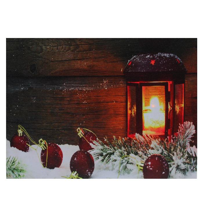 LED Lighted Candle Lantern in the Wintry Outdoors Christmas Canvas Wall Art 12" x 15.75". Picture 1