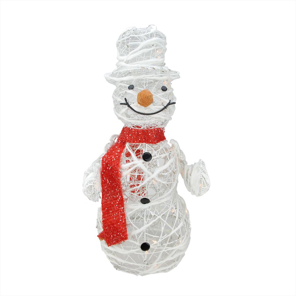 28" Lighted White Glittered Rattan Snowman Christmas Outdoor Decoration. Picture 1