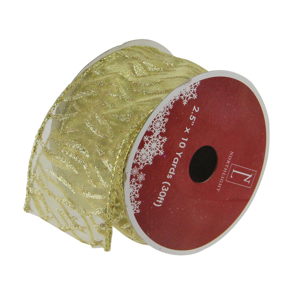 Sparkling Gold Lines Wired Christmas Craft Ribbons - 2.5" x 120 Yards. Picture 1