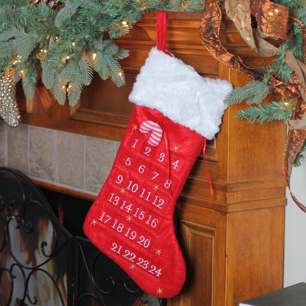 22" Red and White Candy Cane Marker Advent Christmas Stocking. Picture 2