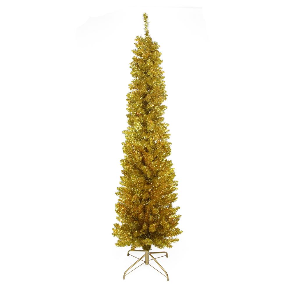 6' Pencil Gold Tinsel Artificial Christmas Tree - Unlit. Picture 1