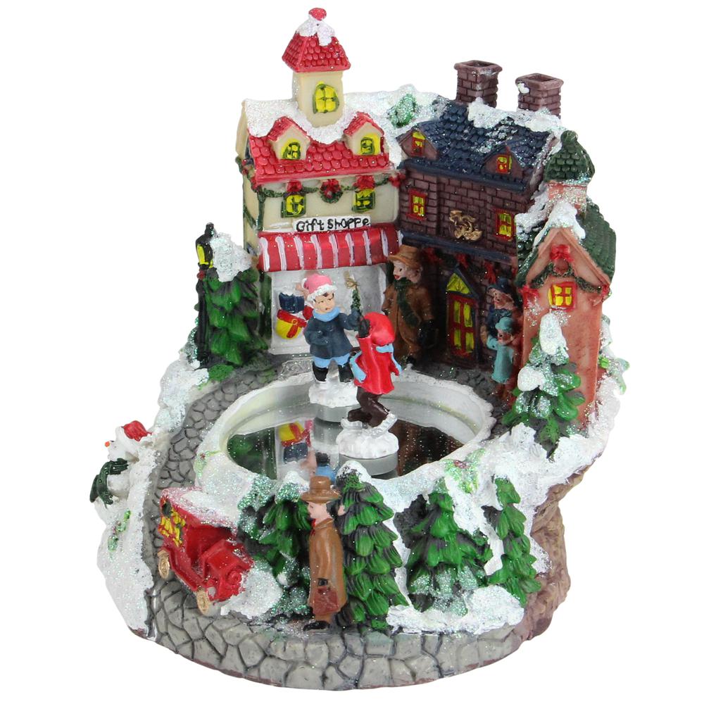 6.5" Animated Victorian Village Ice Skating Winter Scene Christmas Music Box. Picture 2