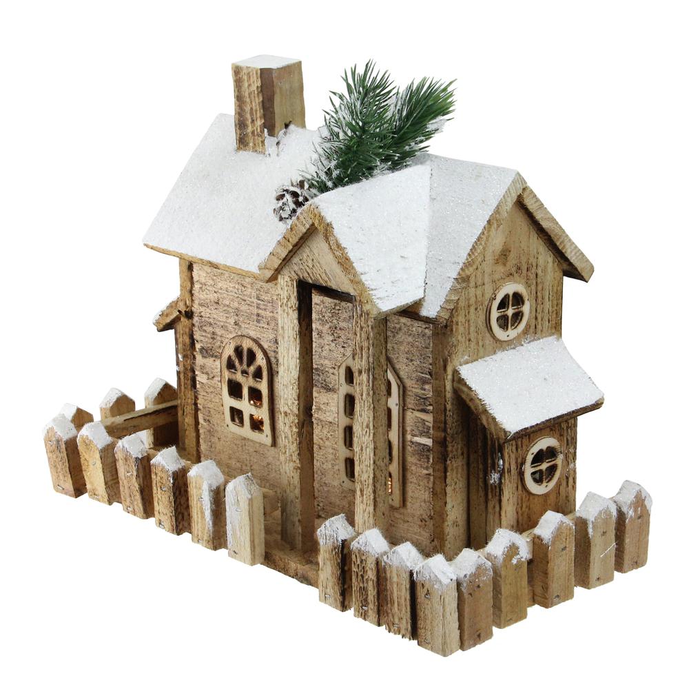 12" LED Lighted Snowy Rustic Cabin Christmas Decoration. Picture 2