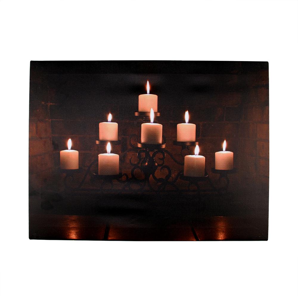 LED Lighted Flickering Rustic Fireplace Candles Canvas Wall Art 11.75" x 15.75". Picture 1