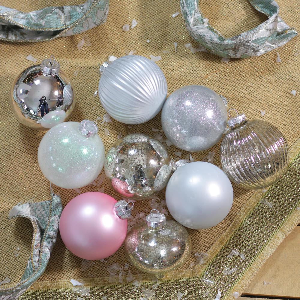 9ct Silver 3-Finish Shatterproof Christmas Ball and Onion Ornaments 3.75" (95mm). Picture 2