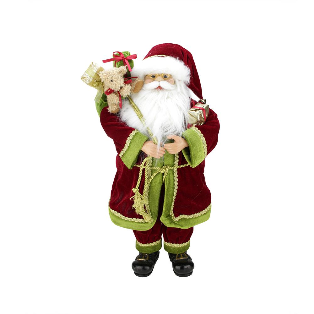 24" Red and Green Standing Santa with Presents Christmas Figure. Picture 1