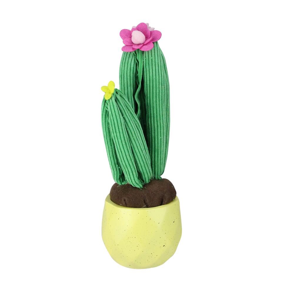 10.5" Green and Yellow Potted Artificial Plush Dual Cactus Tabletop Decor. Picture 1