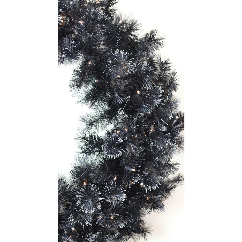 36" Battery Operated Black Bristle Artificial Christmas Wreath - Warm White LED Lights. Picture 3