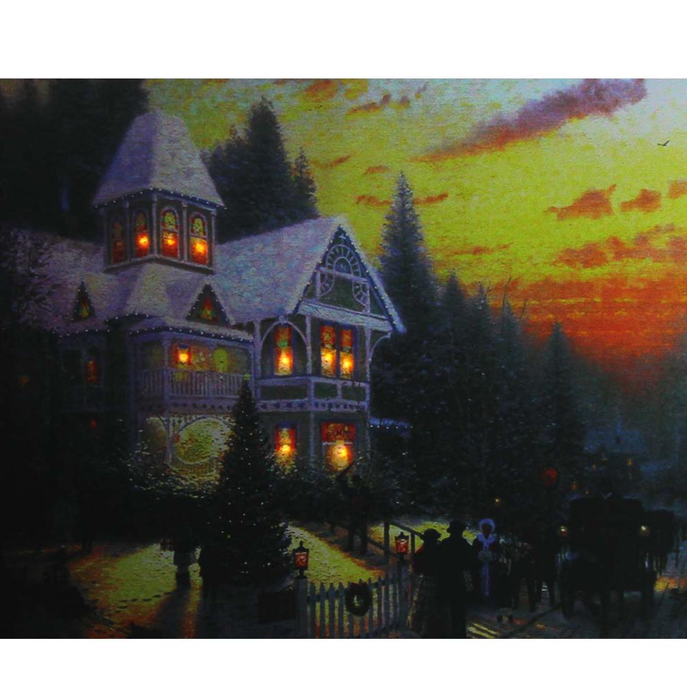 LED Lighted Victorian Christmas at Sunset Canvas Wall Art 15.75" x 19.5". Picture 1
