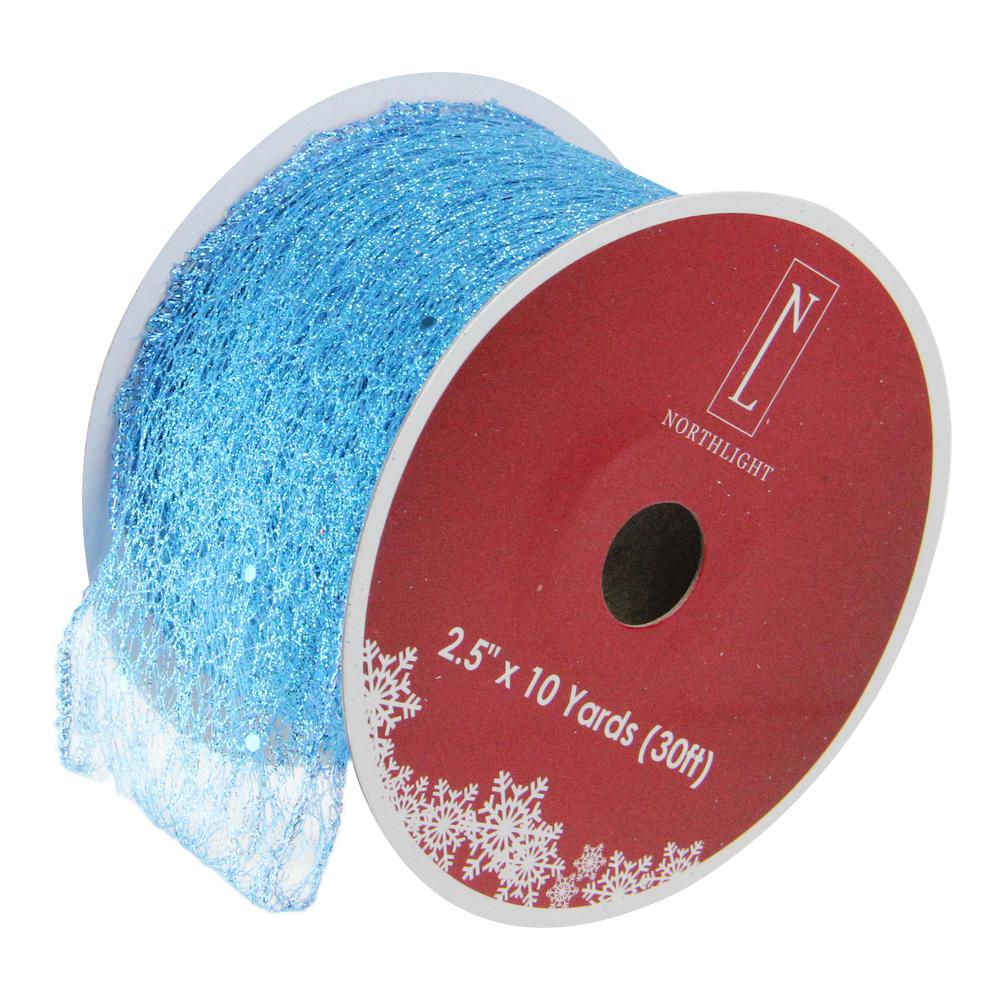 Club Pack of 12 Glittering Blue Wired Christmas Craft Ribbon Spools - 2.5" x 10 Yards. Picture 1