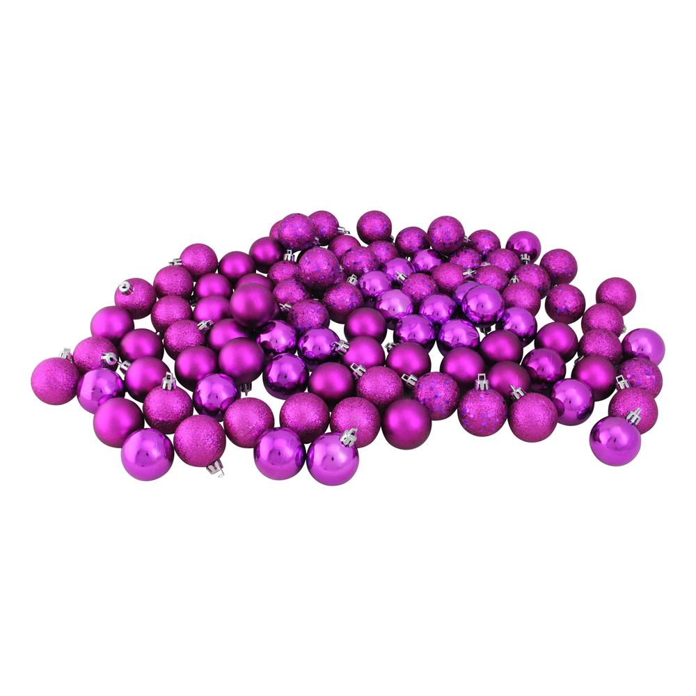 96ct Purple Shatterproof 4-Finish Christmas Ball Ornaments 1.5" (35mm). Picture 1