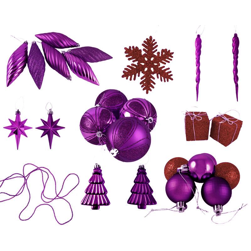 125ct Purple and Red Shatterproof 3-Finish Christmas Ornaments 5.5" (139.7mm). Picture 2