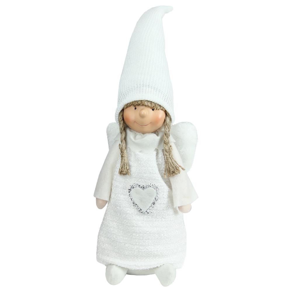 19.25" White Snowy Woodlands Girl Angel Christmas Tabletop Figurine. Picture 1