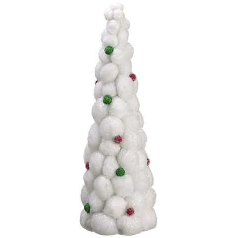 24" White Whimsical Snowball Glitter Tabletop Christmas Topiary Tree - Unlit. Picture 1