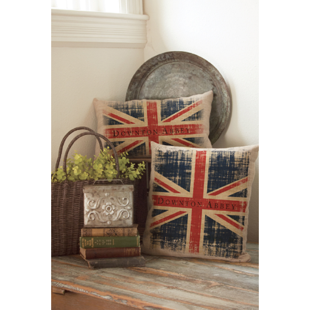 18" Blue and Red "Downtown Abbey" Union Jack Square Throw Pillow. Picture 3