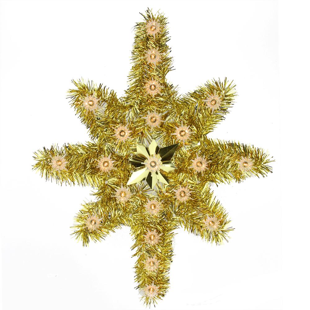 21" Gold Star of Bethlehem Christmas Tree Topper - Clear Lights. Picture 1