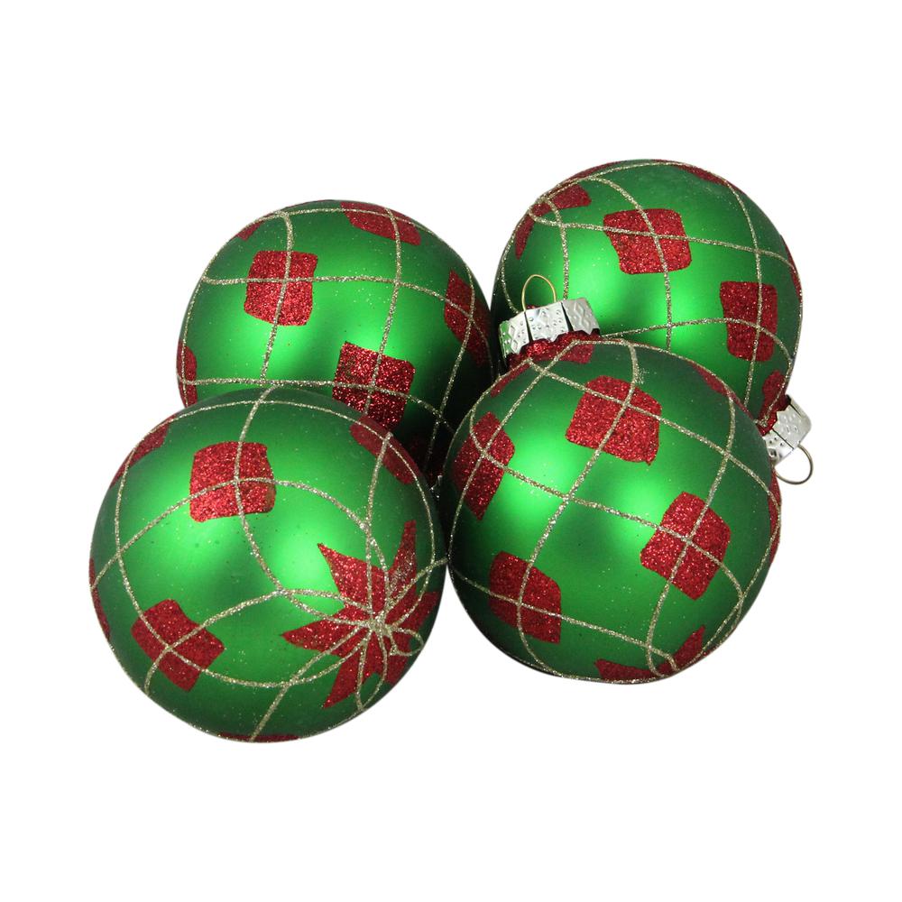 4ct Green and Red Argyle Diamond Pattern Christmas Ball Ornaments 3.25" (80mm). Picture 1