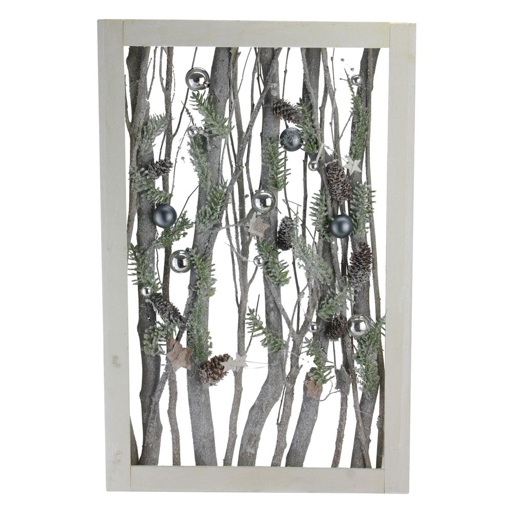 Decorated Standing Birch Branches in Wood Frame Table or Wall Decoration. Picture 1