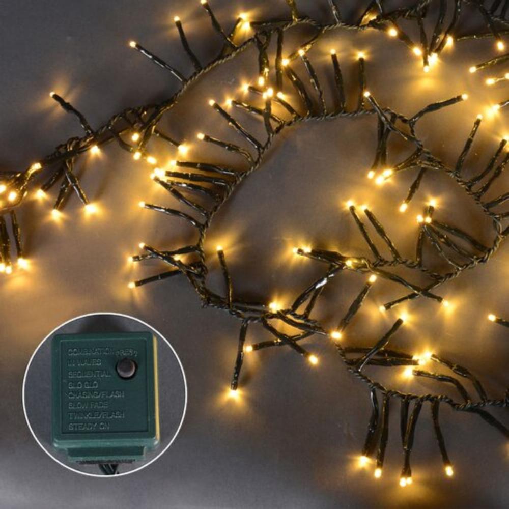 200 Warm White Multi-Function LED M5 Mini Christmas Lights - 20.5 ft Black Wire. Picture 2