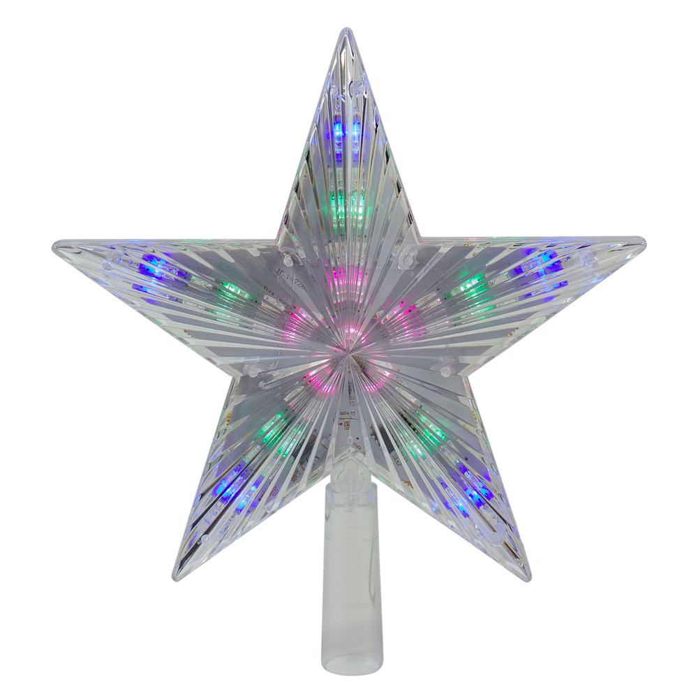 9.5" Lighted Clear 5 Point Star Christmas Tree Topper - Multicolor LED Lights. Picture 1