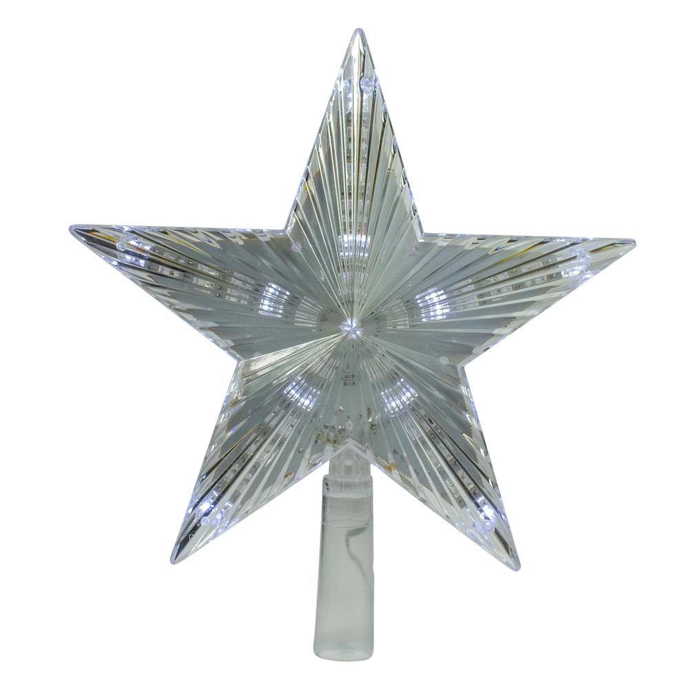 9.5" Lighted Clear 5-Point Star Christmas Tree Topper - Clear White LED Lights. Picture 1