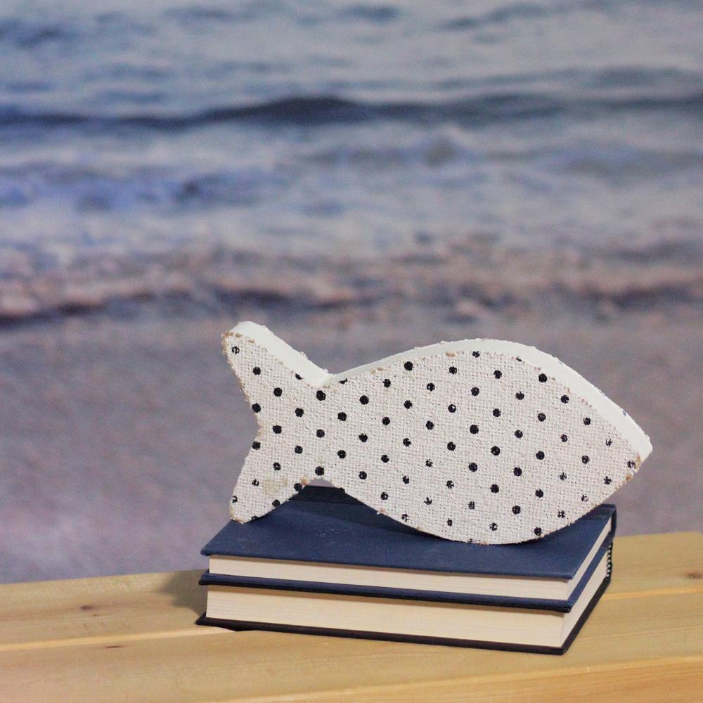 10" Cape Cod Inspired Table Top White and Black Polka Dot Fish Decoration. Picture 3