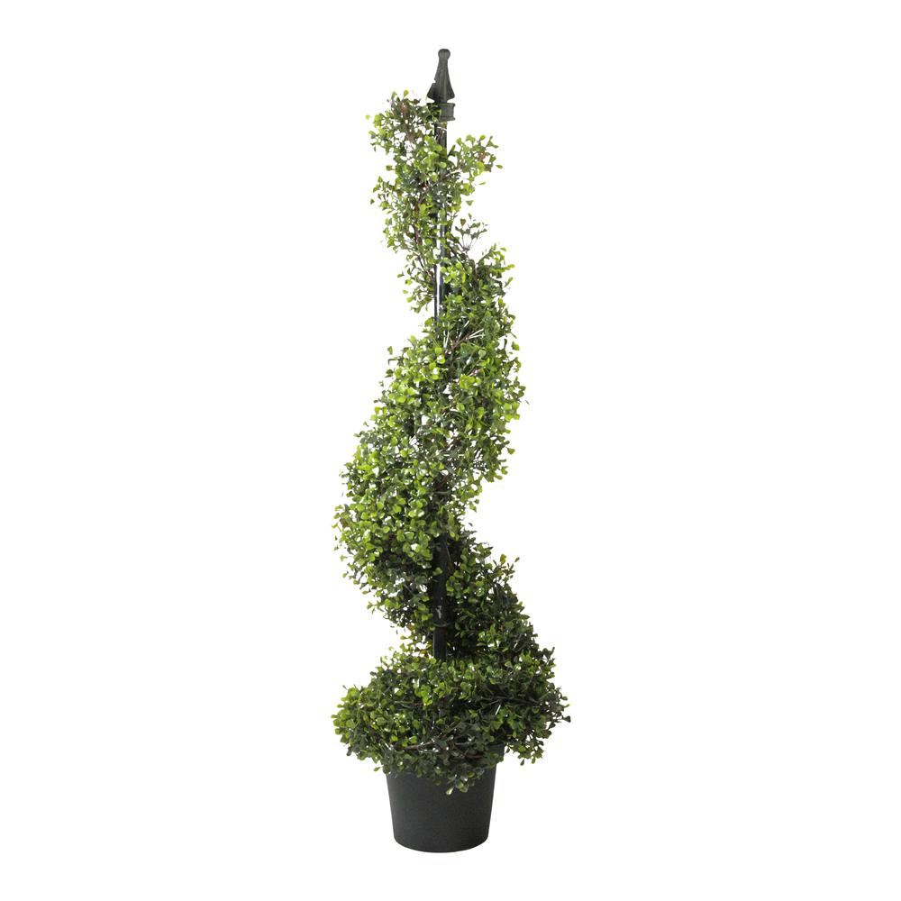 3.75' Two-Tone Boxwood Spiral Potted Artificial Topiary - Unlit. Picture 1