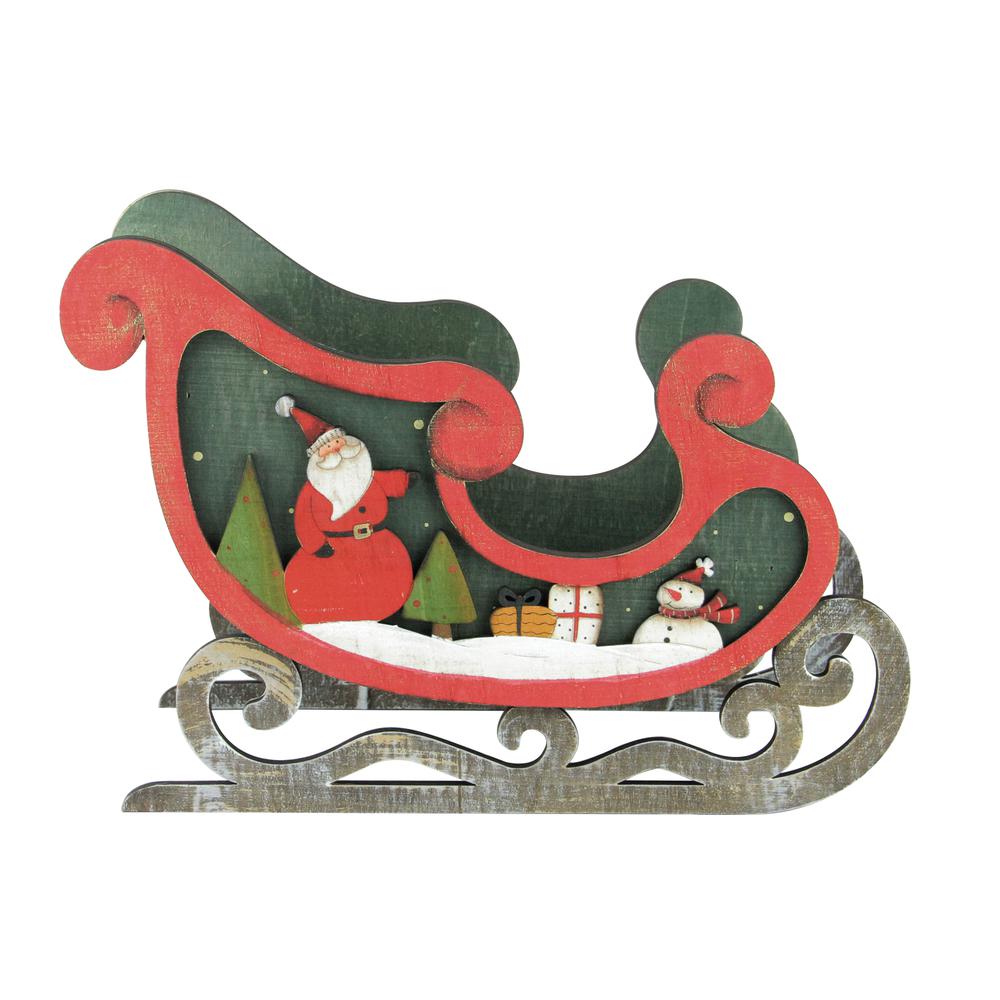 14.5" Green and Red Traditional Santa Sleigh Christmas Tabletop Decor. Picture 1