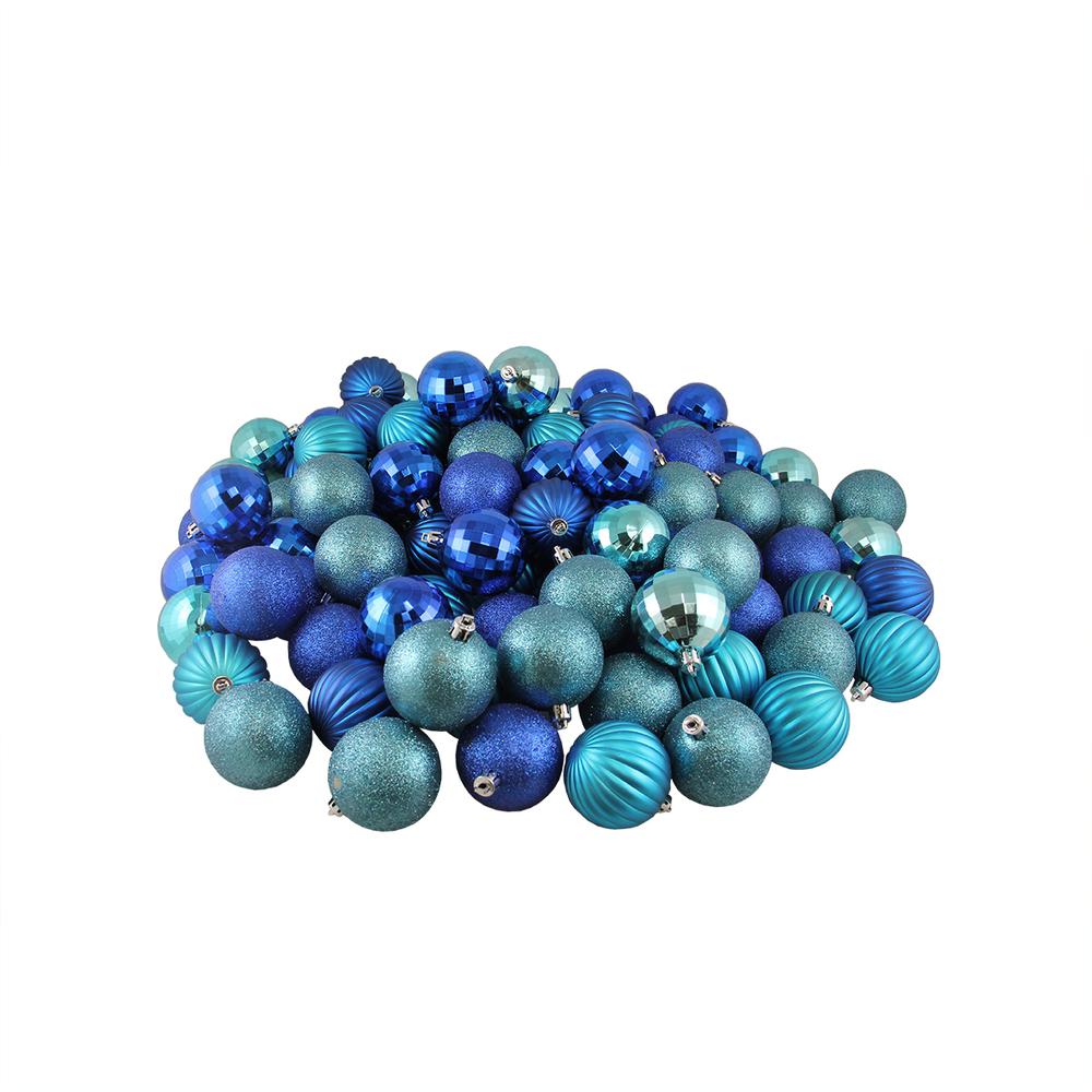 100ct Peacock Blue Shatterproof 3-Finish Christmas Ball Ornaments 2.5" (60mm). Picture 2