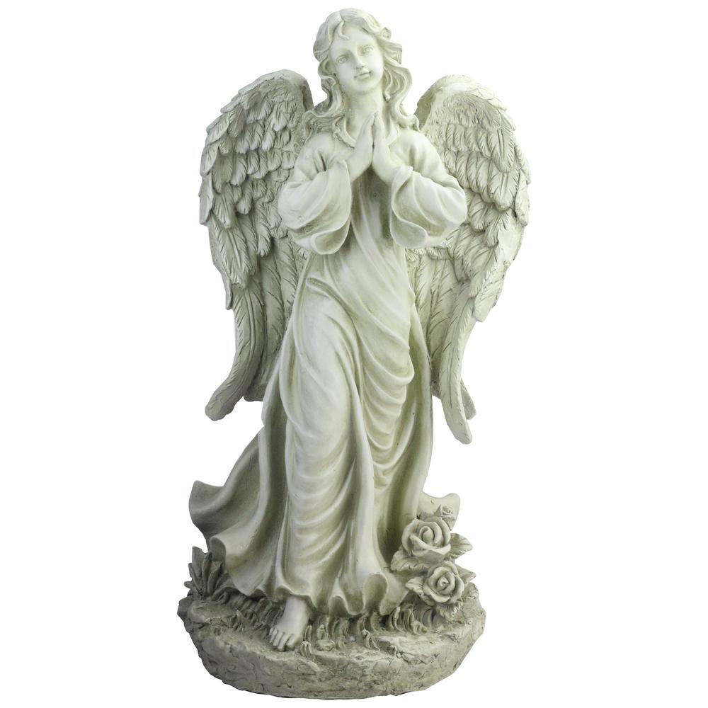24.5" Light Olive Green Praying Angel Decorative Outdoor Garden Statue. Picture 1