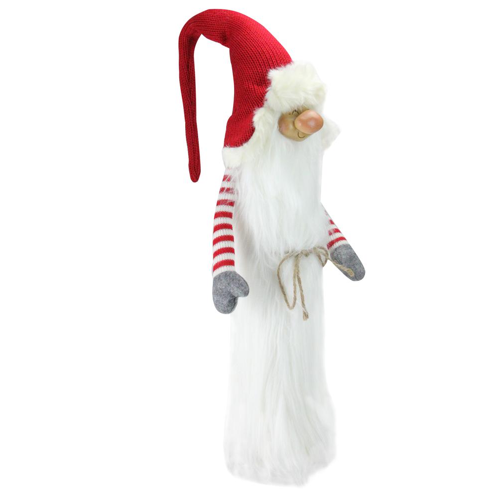 35" Red and White Christmas Slim Santa Gnome with White Fur Suit and Red Hat. Picture 2