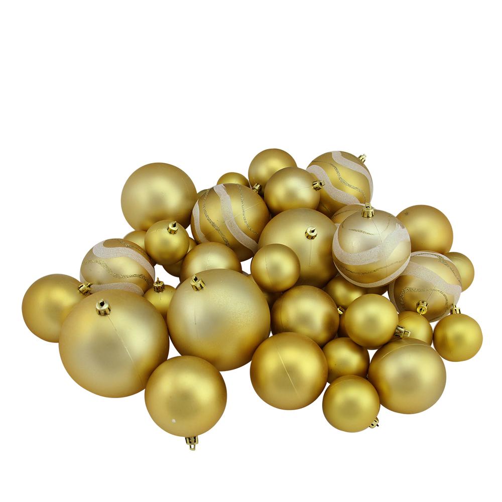 39ct Gold Glamour Shatterproof 2-Finish Christmas Ball Ornaments 4" (100mm). Picture 1