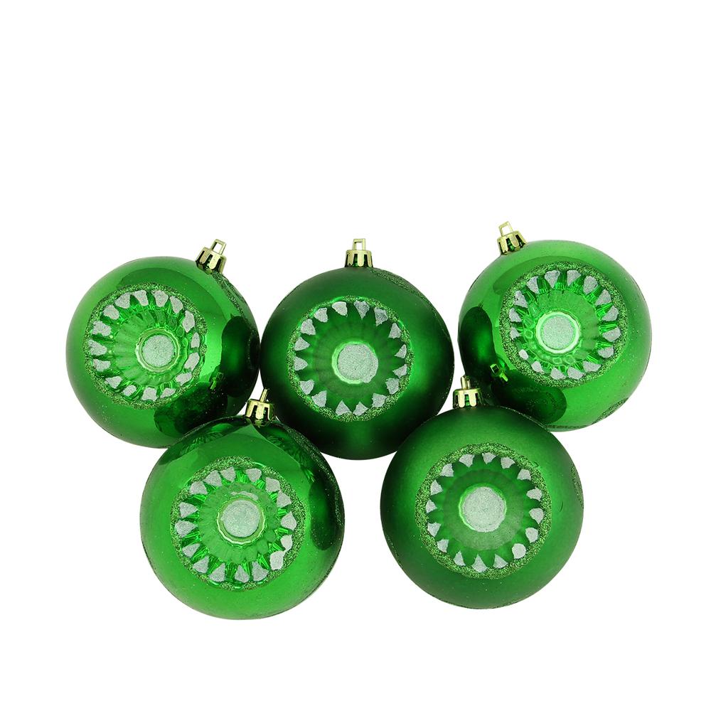 5ct Green Shatterproof 2-Finish Retro Reflector Christmas Ball Ornaments 3.25" (80mm). Picture 1
