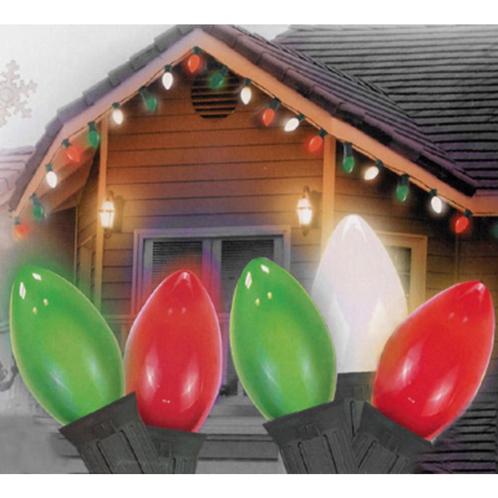 Set of 25 Opaque Red  White and Green C7 Christmas Light Set  24ft Green Wire. Picture 2