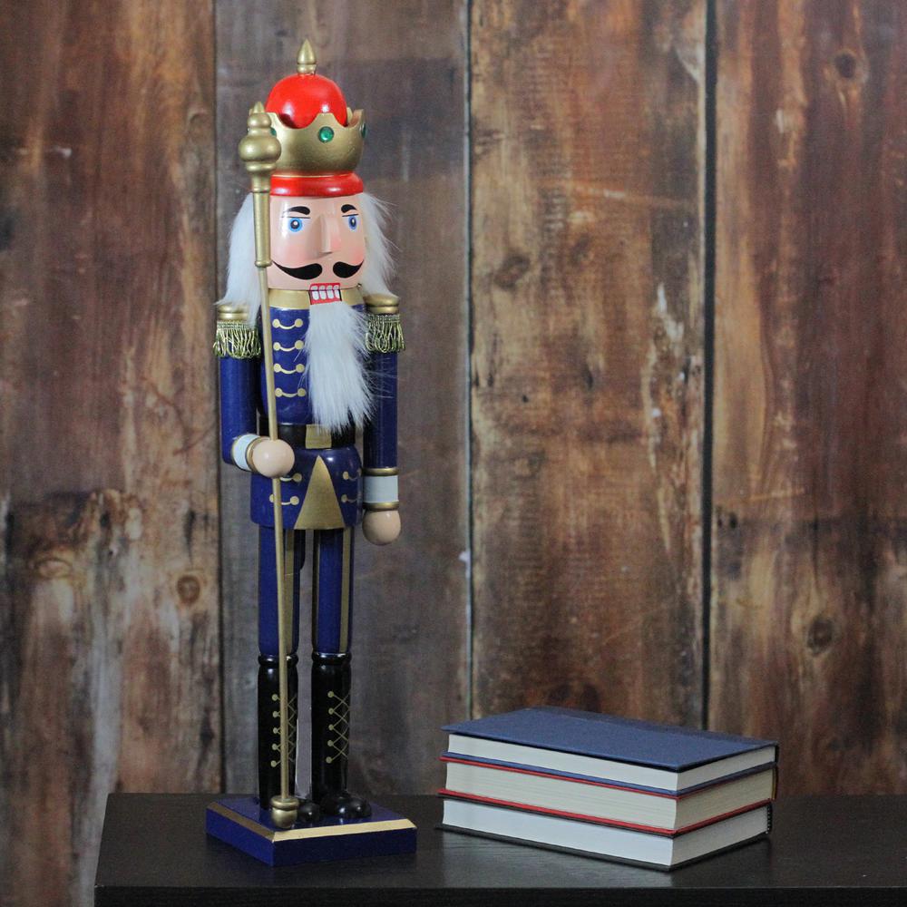 24" Blue and Gold Christmas Nutcracker King with Scepter. Picture 4