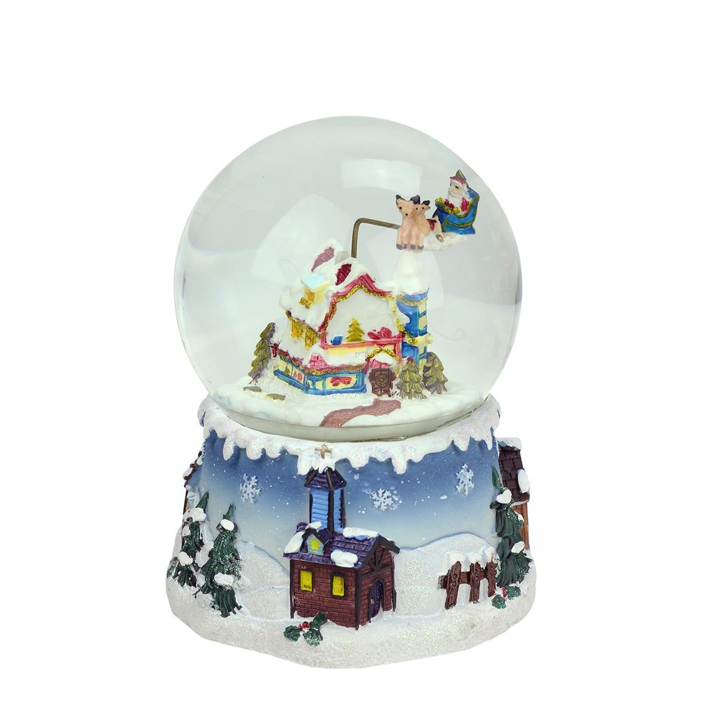 5.5" Santa Claus on Sleigh Snowy Village Musical Christmas Snow Globe. Picture 1