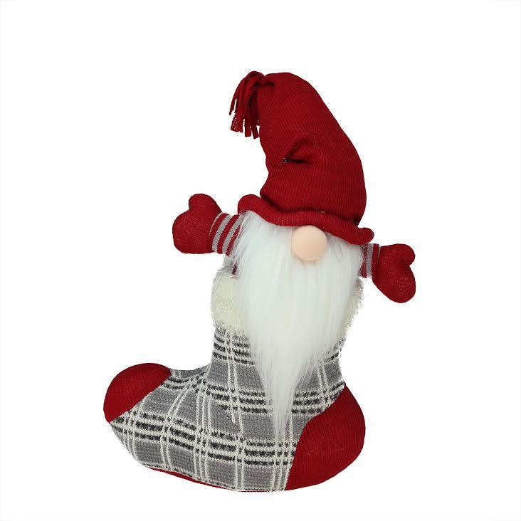 14.5" Red and Gray Tristan Gnome Christmas Stocking Tabletop Figurine. The main picture.