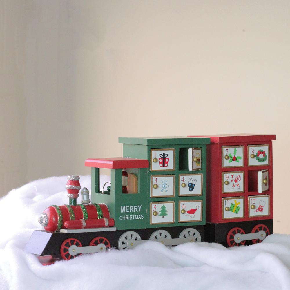 16.5" Red and Green Locomotive Train Advent Calendar Christmas Tabletop Decor. Picture 2