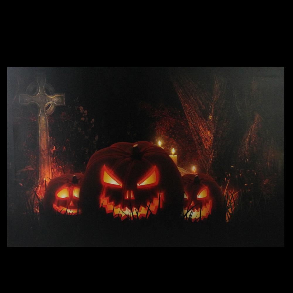 LED Lighted Jack-O-Lanterns in a Cemetery Halloween Canvas Wall Art 23.5" x 15.5". Picture 3