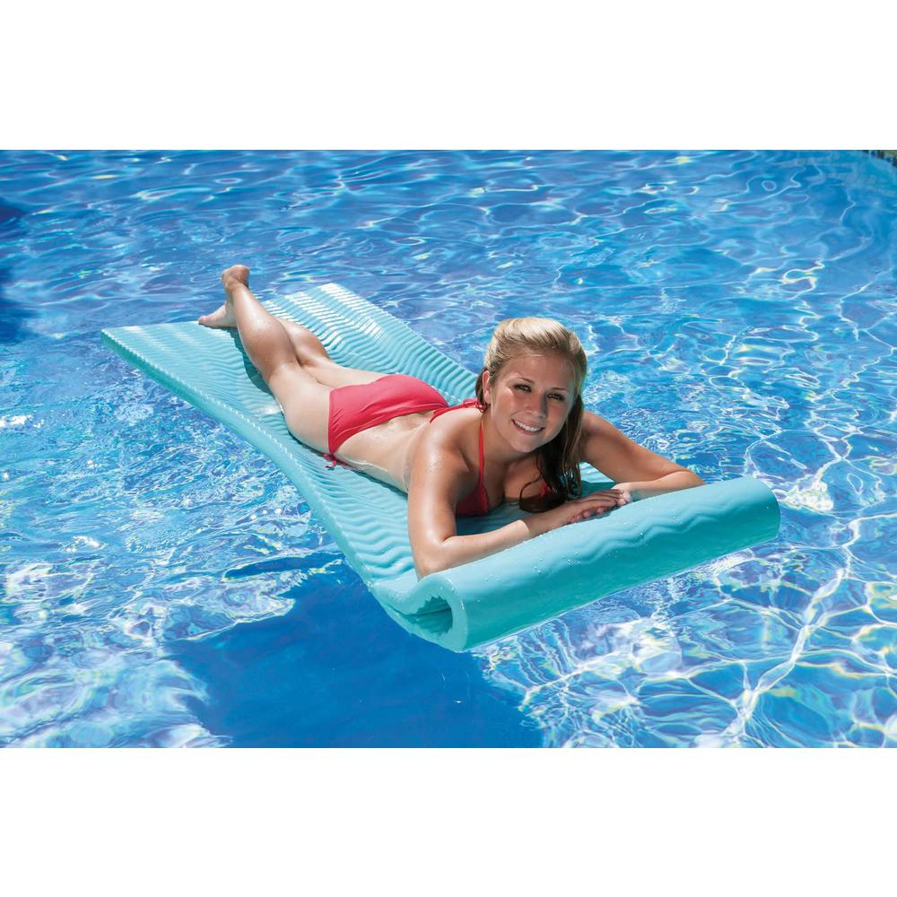74" Icy Blue Floating Foam Swimming Pool Mattress Lounger with Head Rest. Picture 4